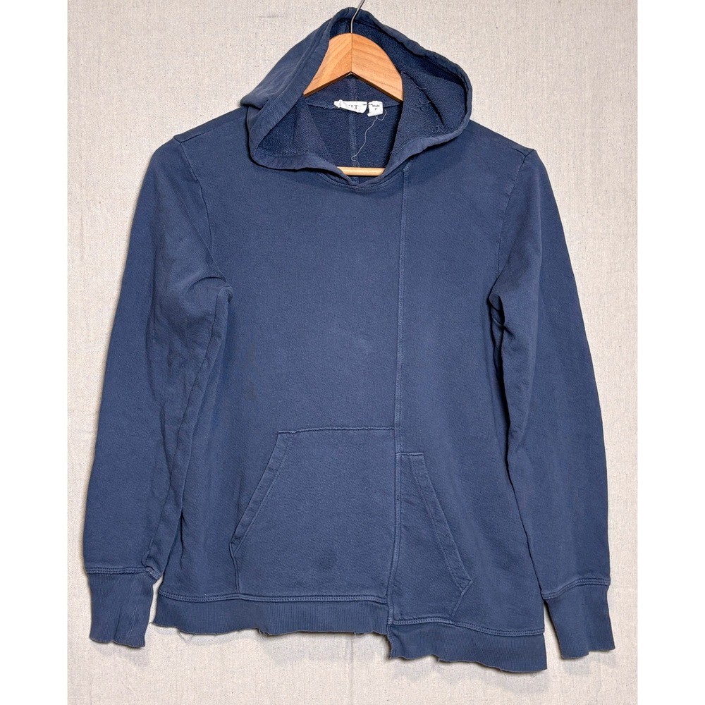 Wilt Womens‎ Asymmetrical Raw Hem Hoodie Blue Cotton French Terry XS